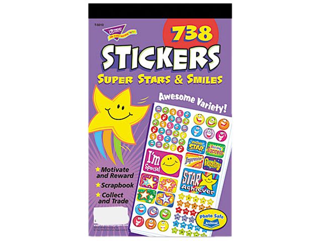TREND T5010 Sticker Assortment Pack, Super Stars & Smiles, 738/Pack