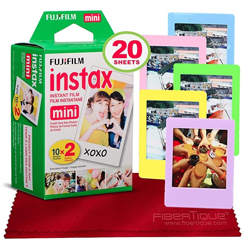 Instax Mini Instant Film 20 Sheets Instax Mini + 5 Picture Frames + FiberTique Cleaning Cloth USA Warranty
