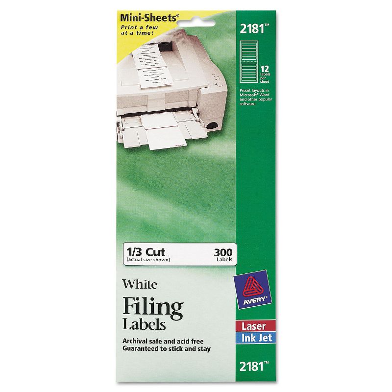 Avery File Folder Labels on Mini Sheets 2/3 x 3 7/16 White 300/Pack 2181