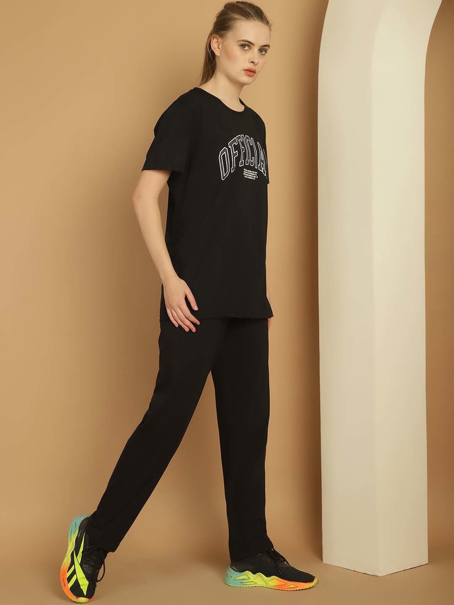 Vimal Jonney Black Cotton Printed Sports T-Shirt Track Pant Set