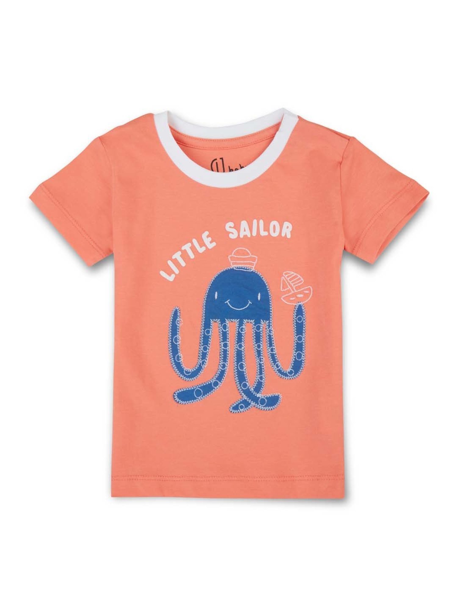 GJ baby Kids Peach & Blue Cotton Printed T-Shirt