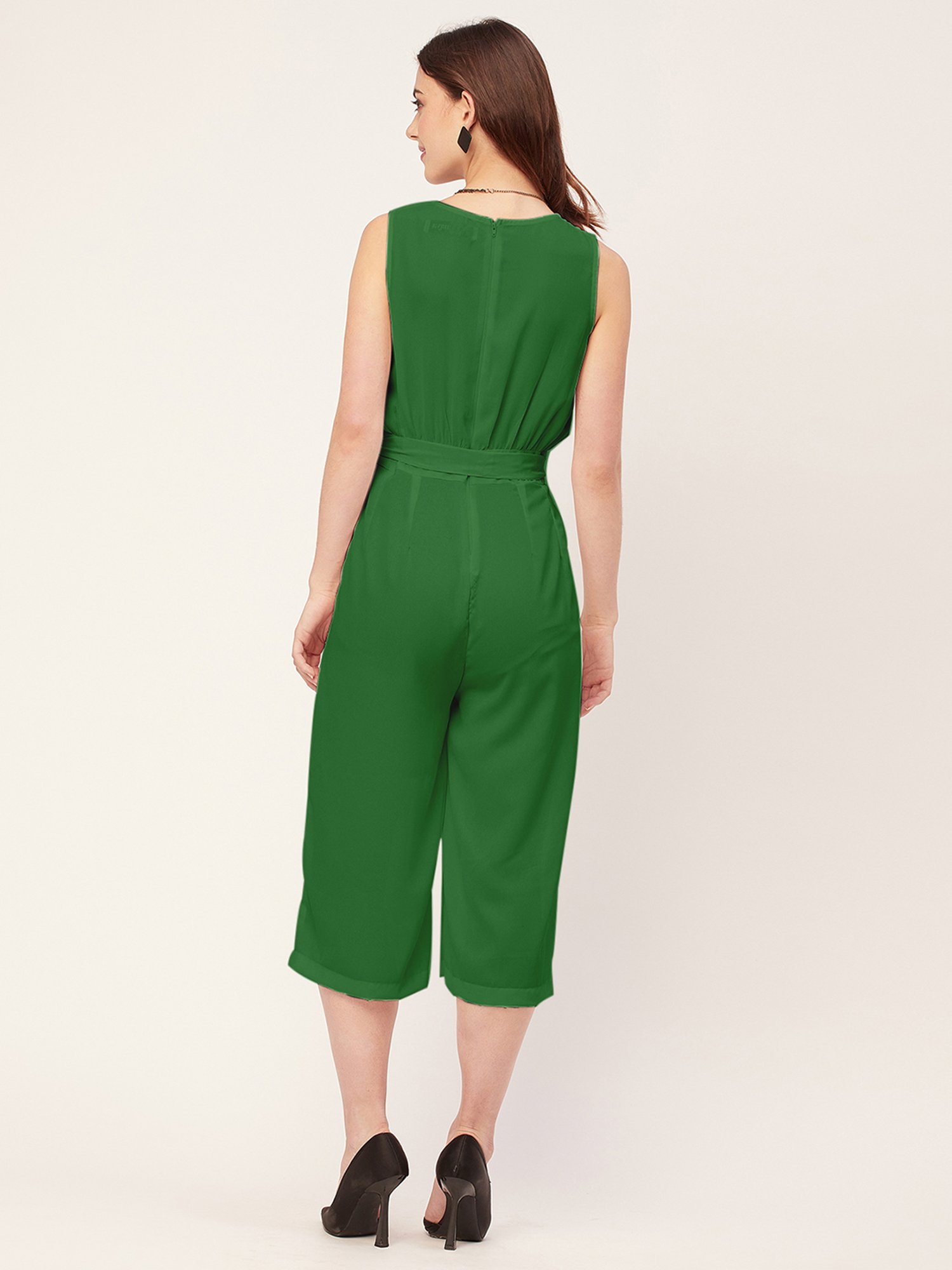 Moomaya Green Georgette Midi Jumpsuit