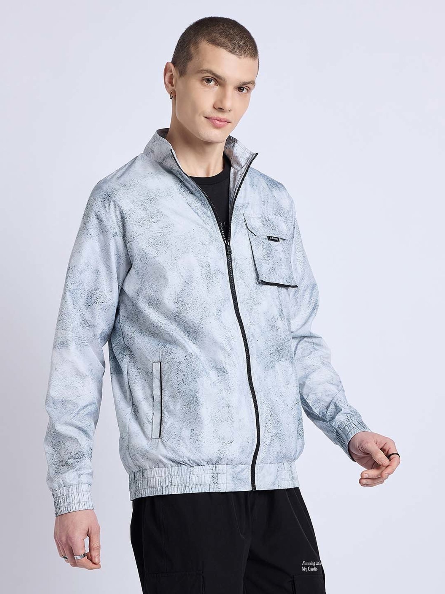 EDRIO Grey Regular Fit Printed Jacket