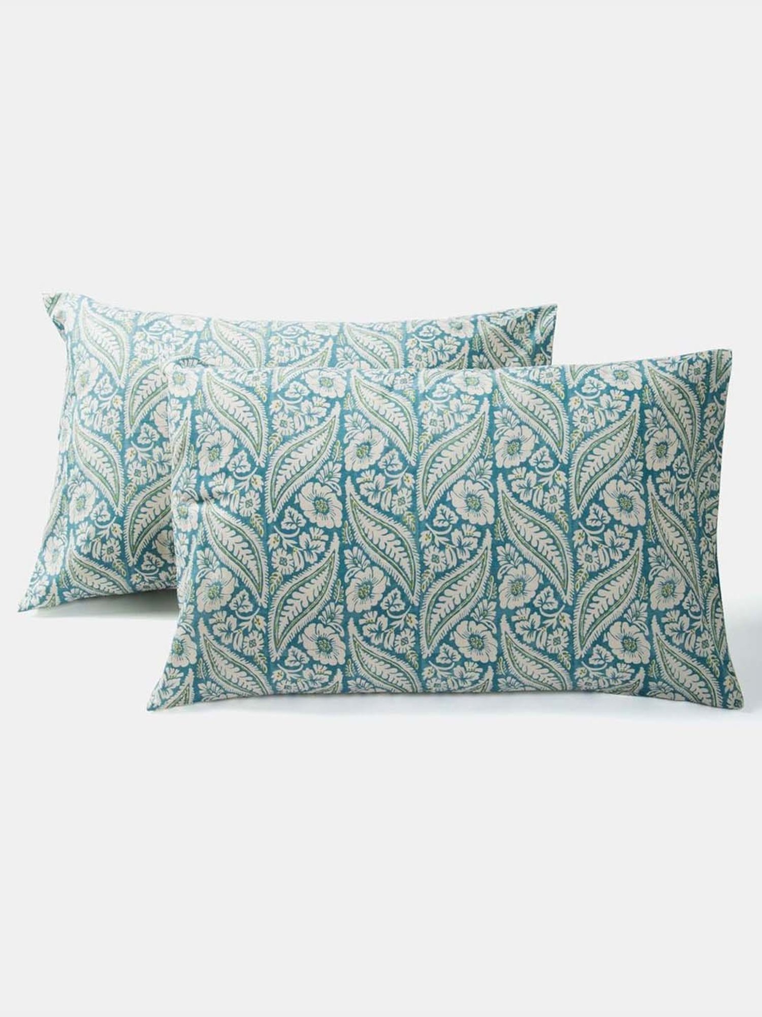 Fabindia Home Standalone Blue Cotton 118 TC Printed Double Bedsheet With 2 Pillow Cover