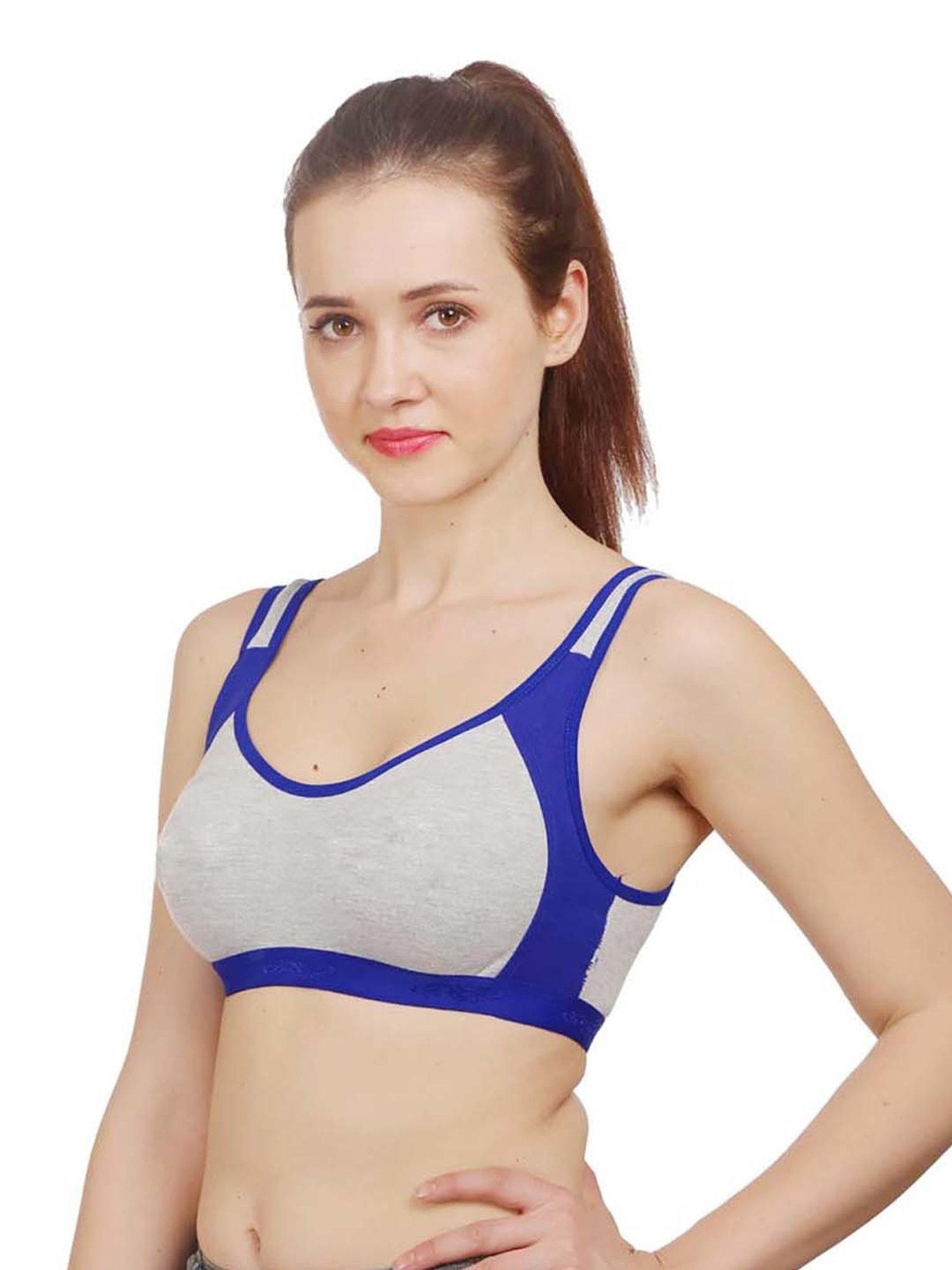 AROUSY Grey & Blue Cotton Beginner's Bra