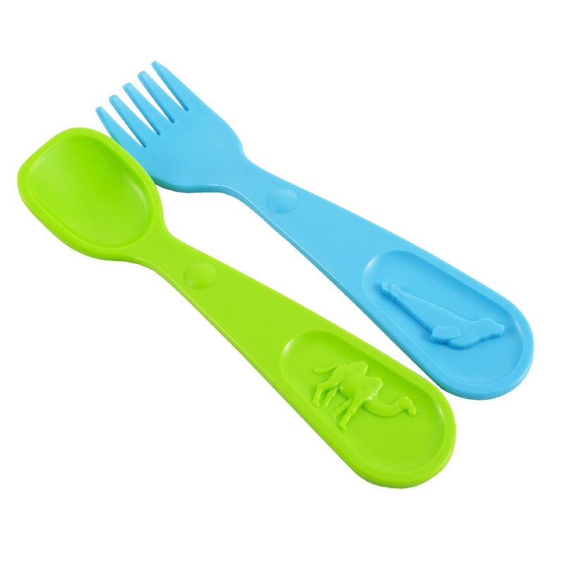 8 Piece Kids Forks and Spoons Set, Toddler Utensils for Self Feeding, Plastic Silverware with microbeFENCE Technology, Ocean & Zoo Theme