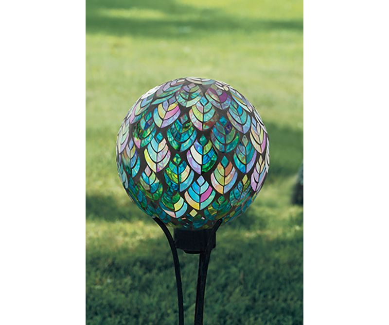 Home & Garden 11.5" Mosaic Green Leaf Gazing Ball Landscape Decor Carson Home Accents  -  Outdoor Sculptures And Statues