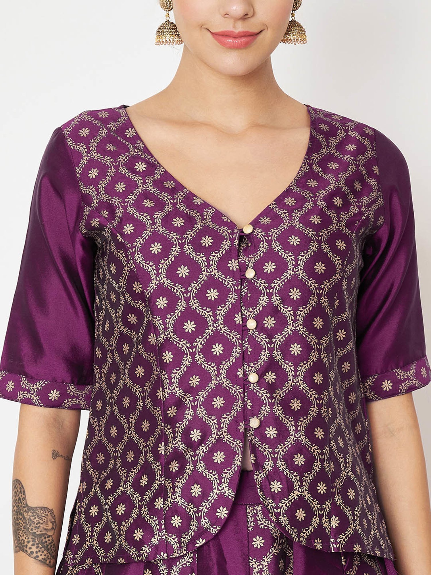 studiorasa Purple Block Print Lehnga Choli Set With Dupatta