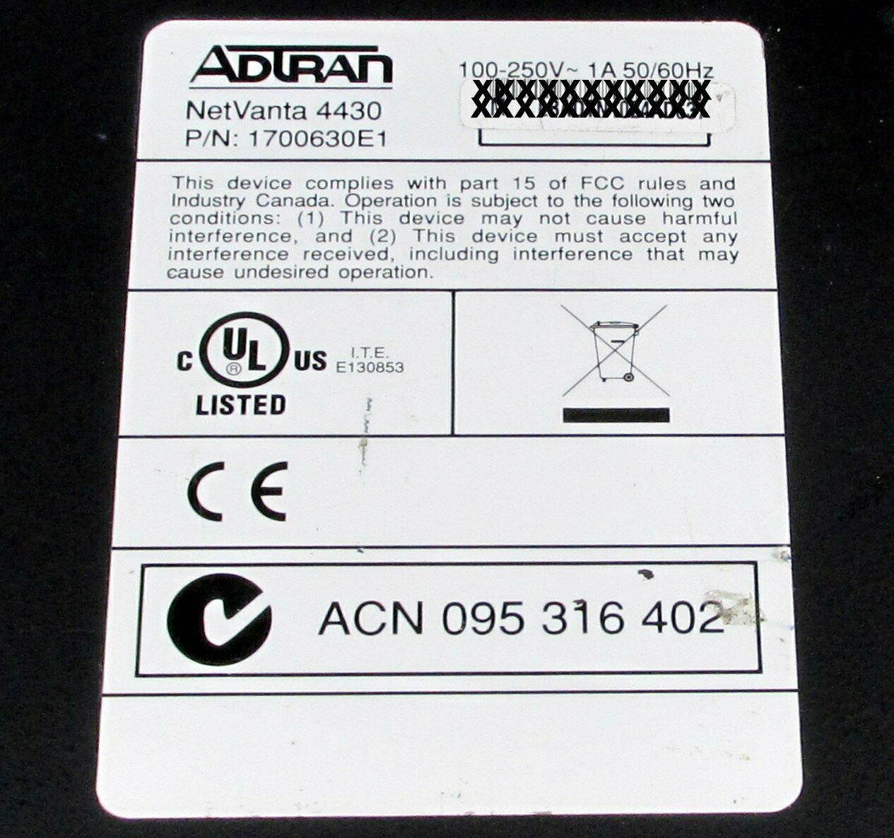 ADTRAN NetVanta 4430 3-Port Gigabit Wired Router 1700630G1 w/ Octal T1/E1 MODULE