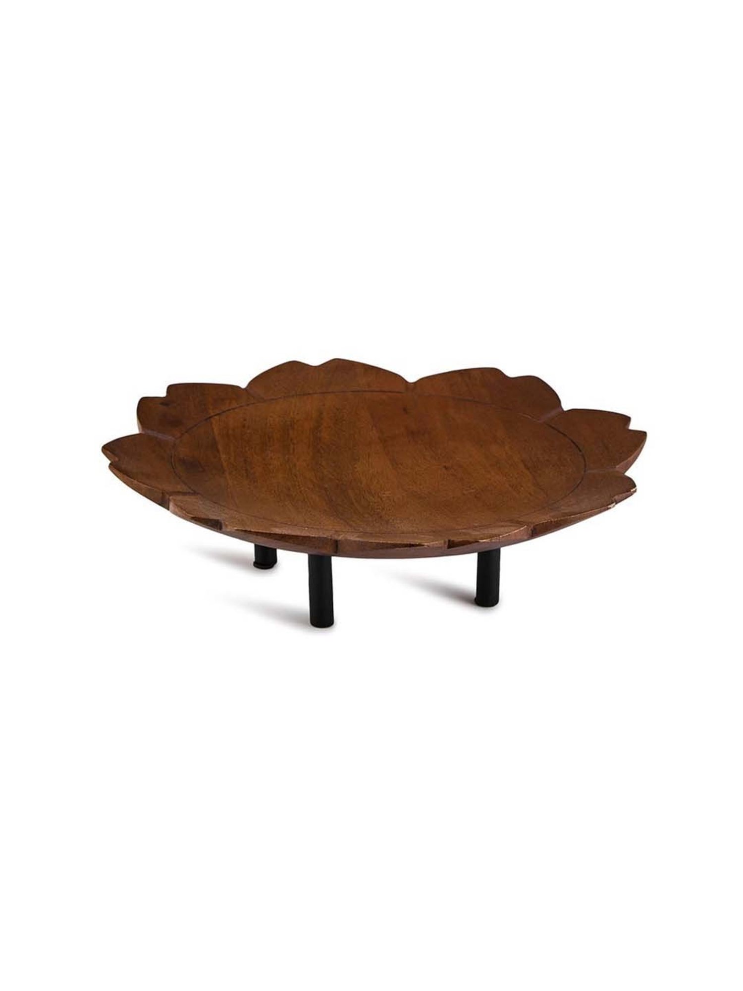 Fabindia Arali Brown Wood Platter With Stand