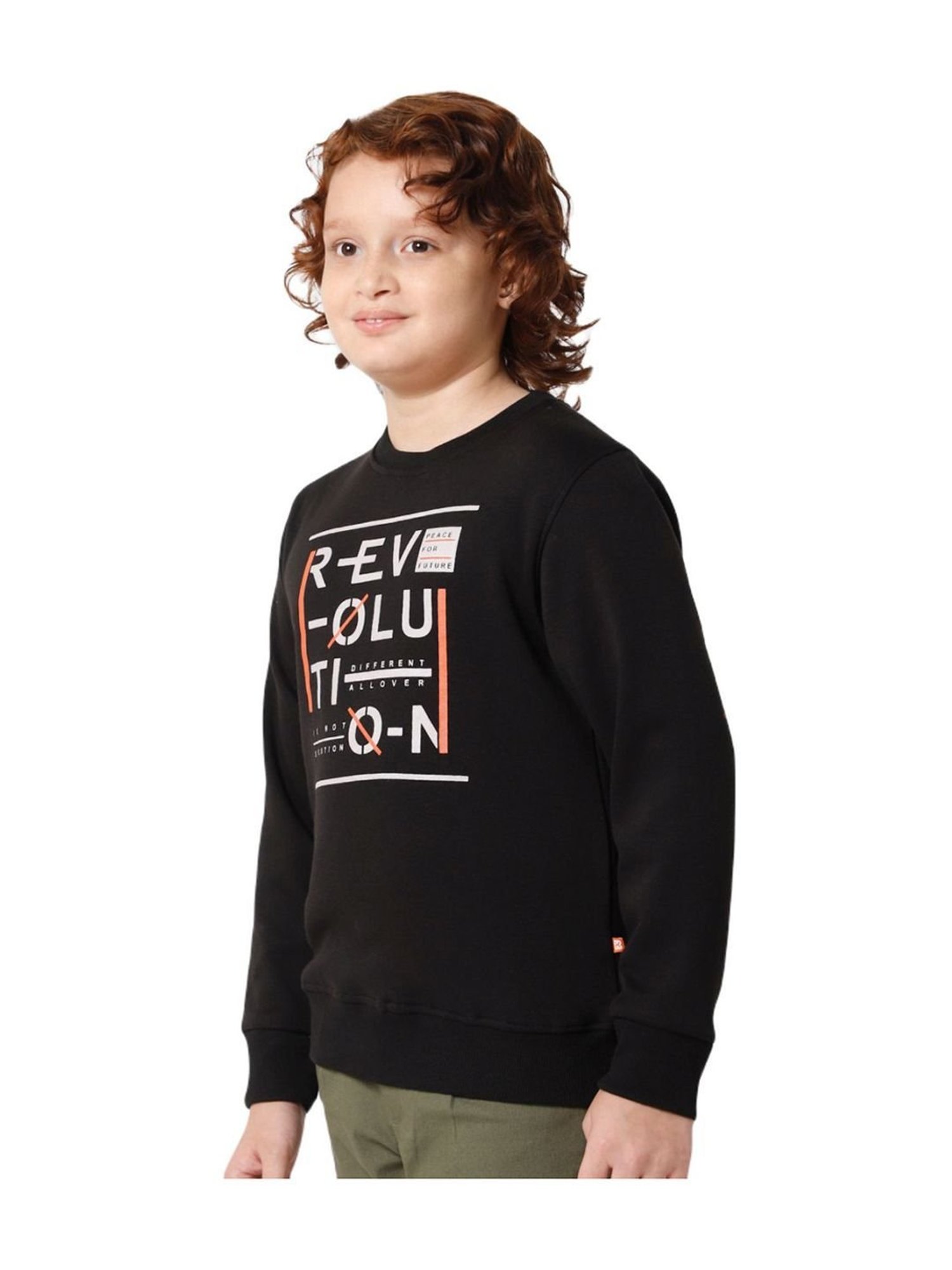 Proteens Kids Black & White Printed Full Sleeves Sweatshirt