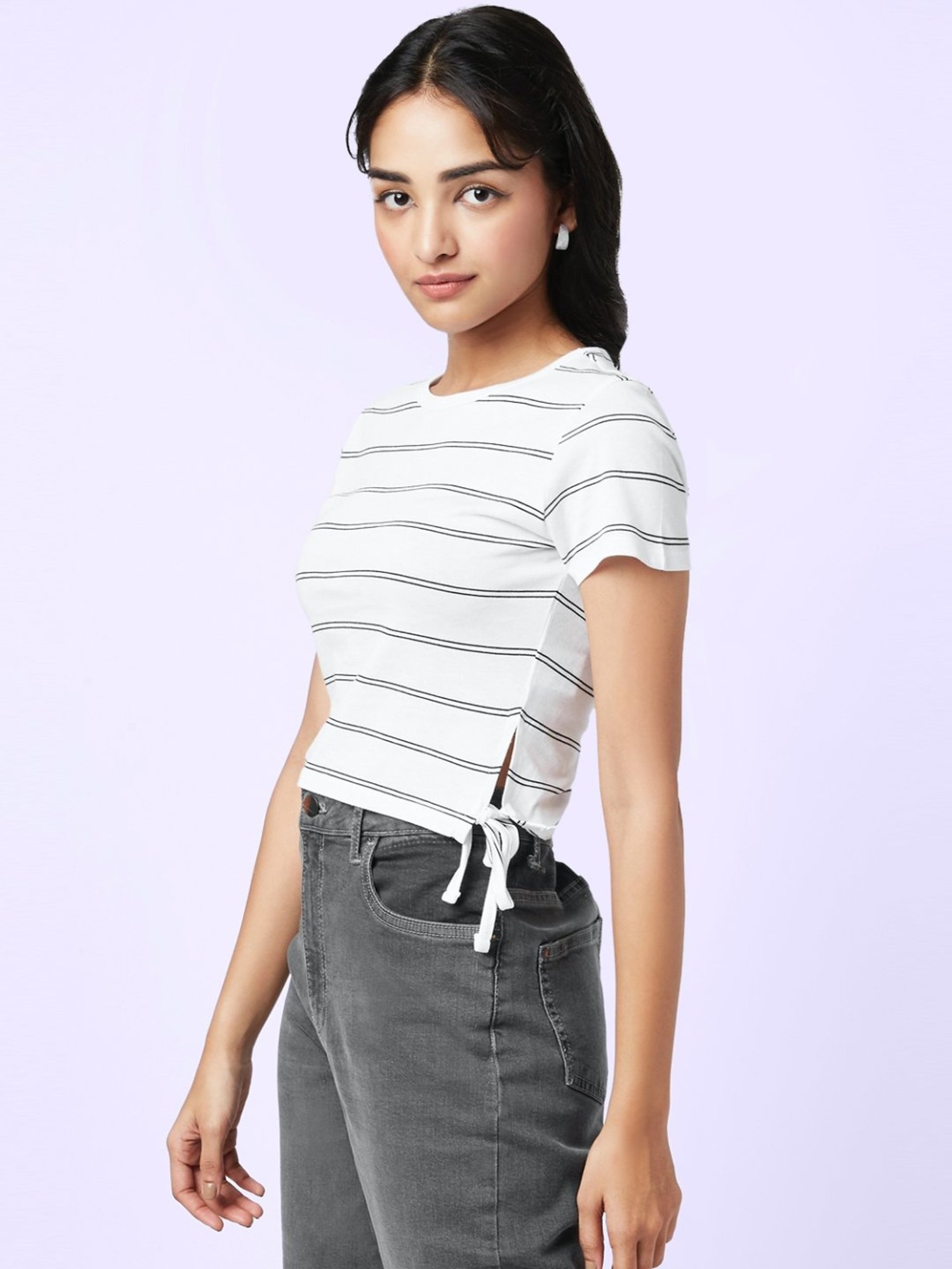 YU by Pantaloons Off-White Cotton Printed Top