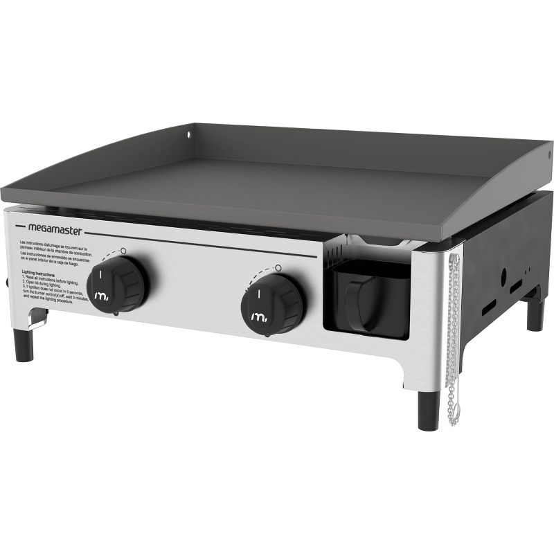 Megamaster 820-0054FSP Portable 2 Burner Griddle Tabletop with Stainless Steel Spatula
