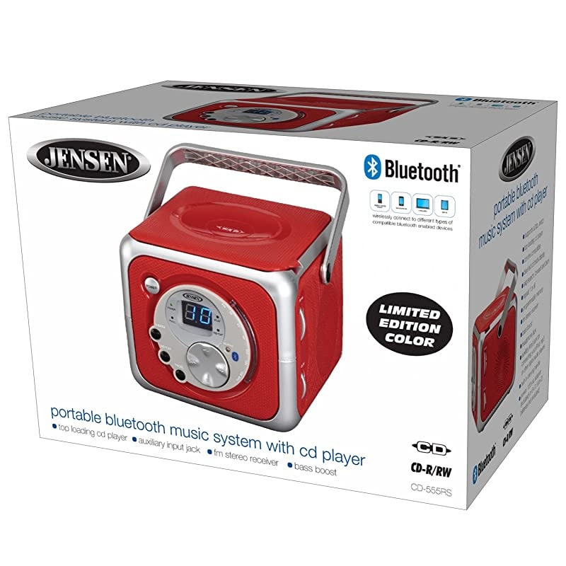 CD-555 Red CD Bluetooth Boombox Portable Bluetooth Music System with CD Player +CD-R/RW & FM Radio with Aux-in & Headphone Jack Line-in Limited Edition- (Red)