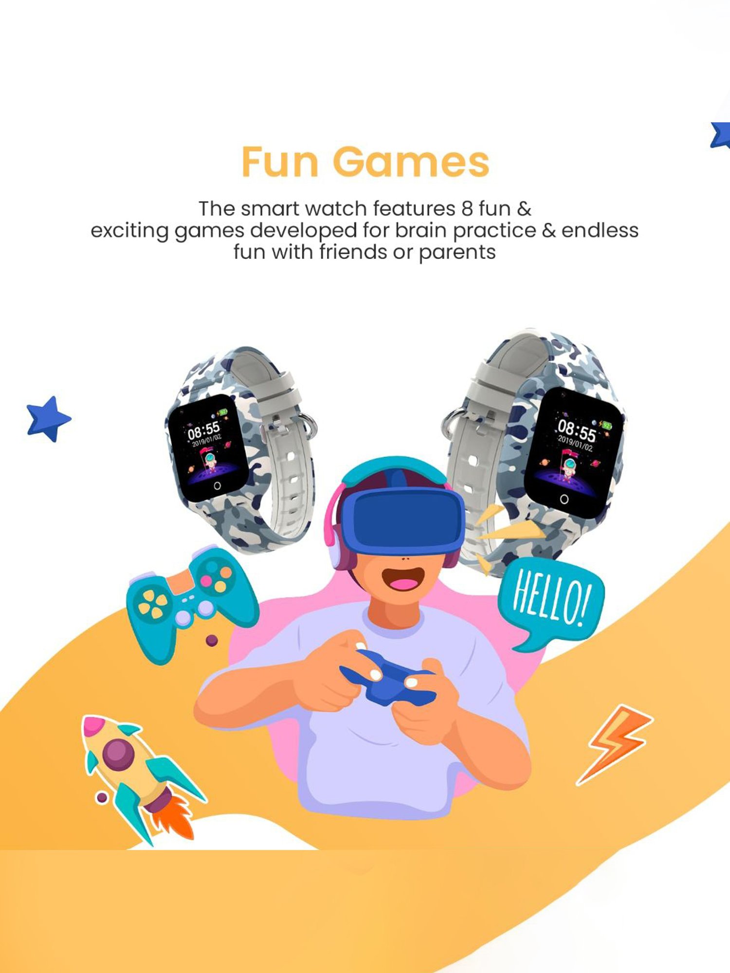 Turet Smartwatch for Kids with Camera, Games, Recorder, Sim Enabled 2-Way Calling (Black)