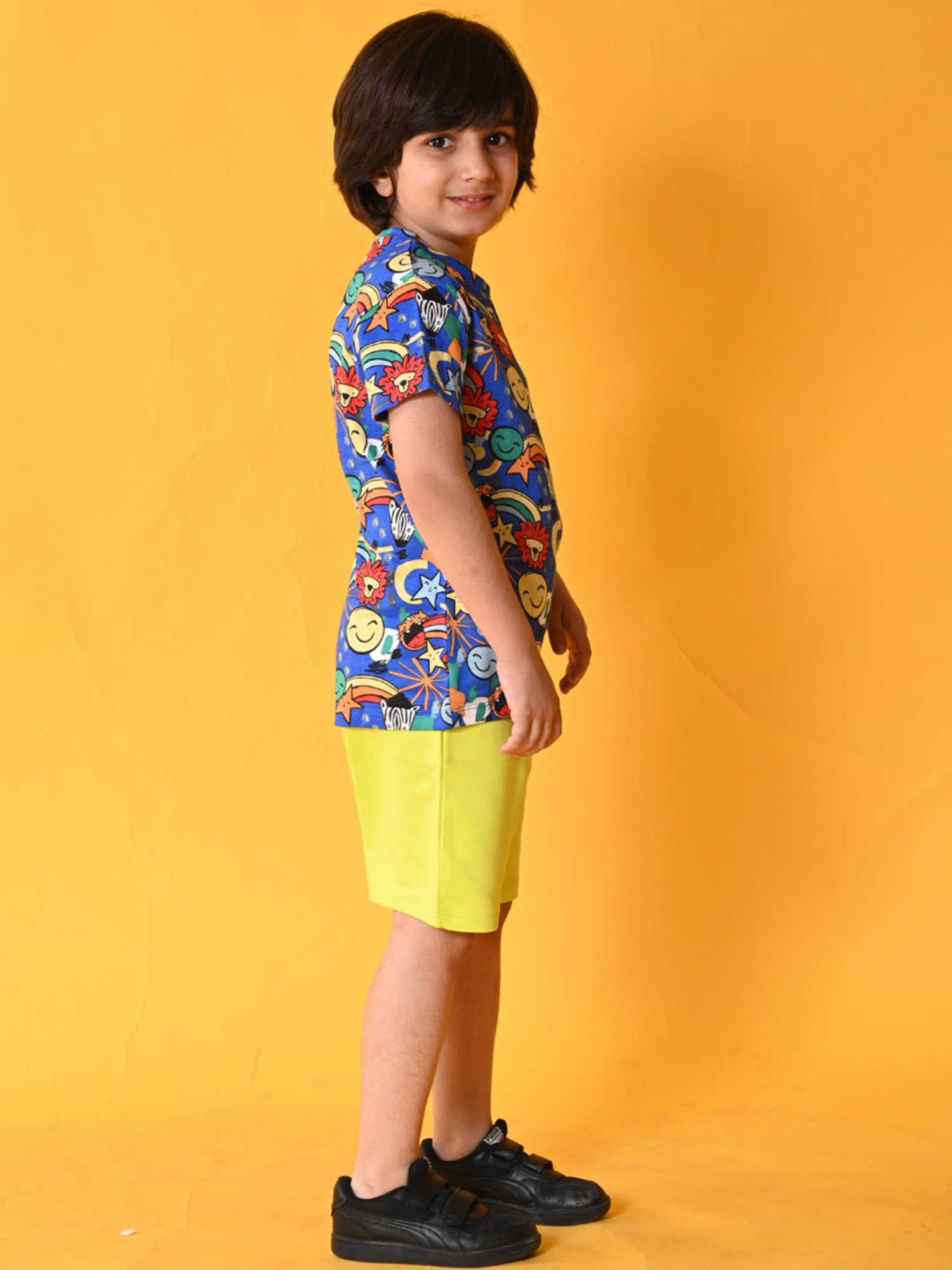 Anthrilo Kids Blue & Green Cotton Printed T-Shirt Set