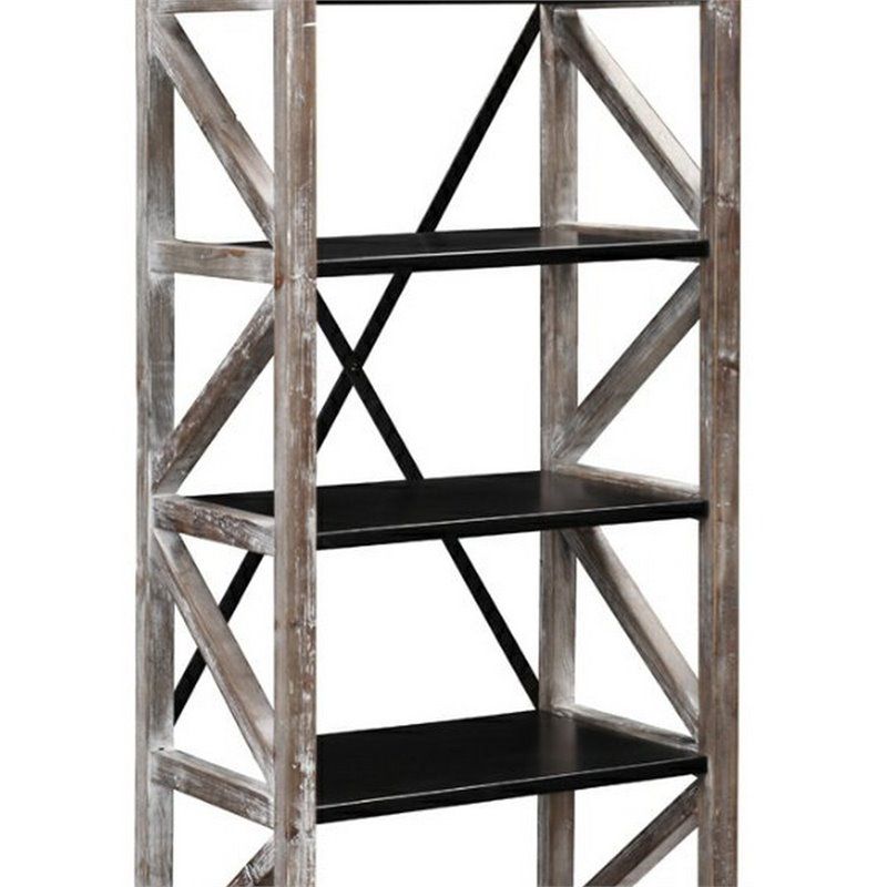Steel 6 Shelf Bookshelf in White Wash and Black - Burnham Home Designs