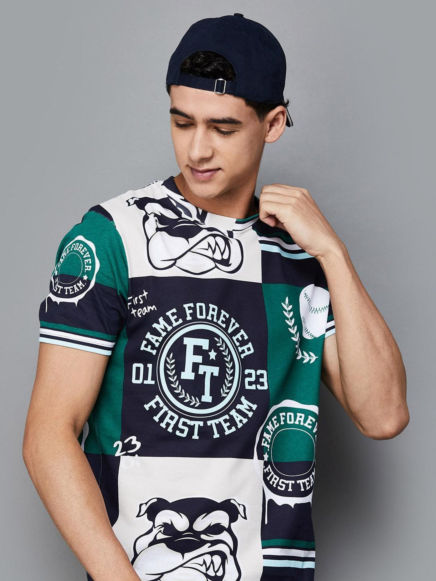 Fame Forever by Lifestyle Dark Green Cotton Regular Fit Printed T-Shirt