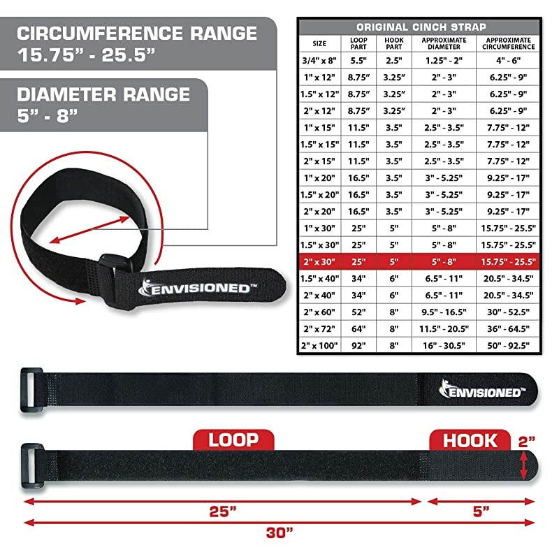 Cinch Straps 2 x 30 6 Pack Multipurpose Strong Gripping Quality Hook and Loop Securing Straps Black