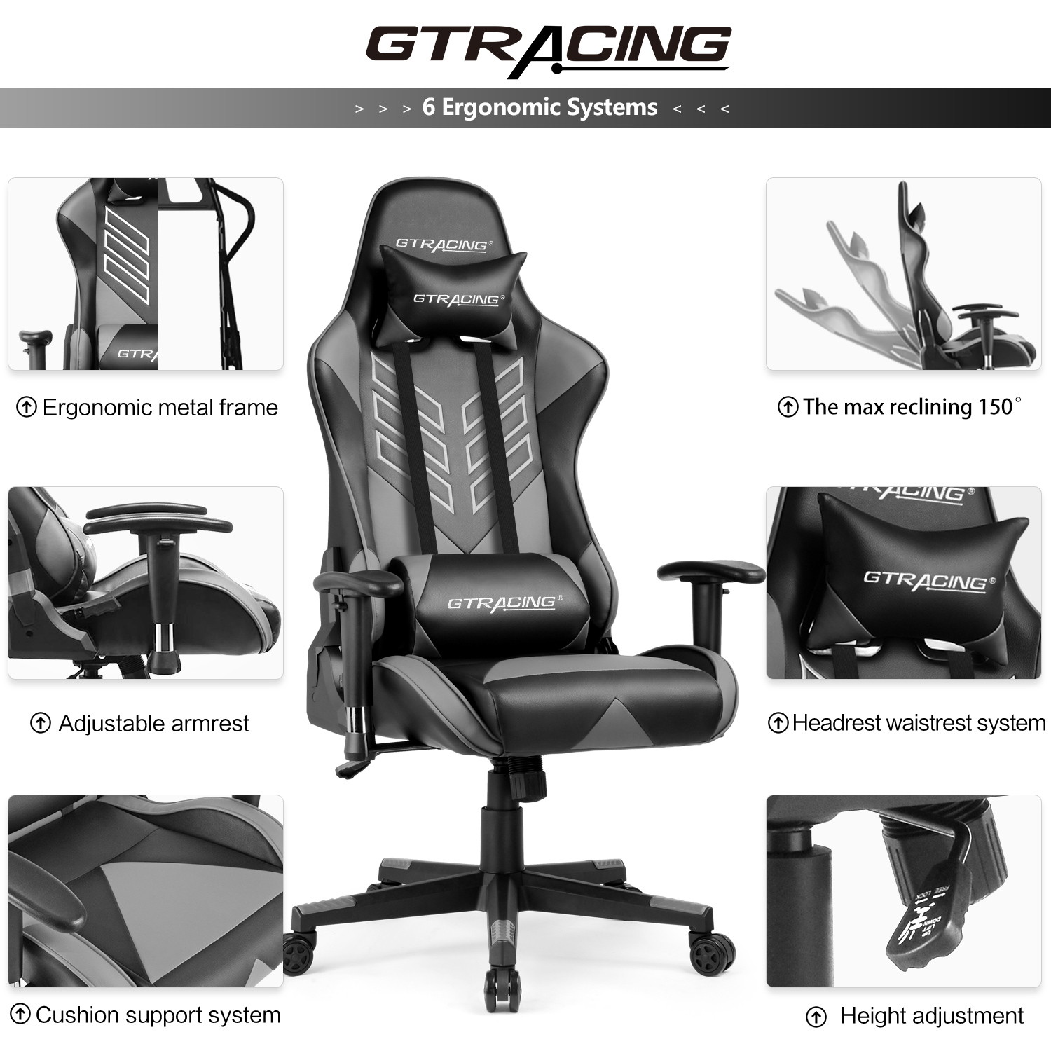 GTRACING Executive High-Back Gaming Chair Computer Office Chair PU Leather Swivel Chair Racing Chair