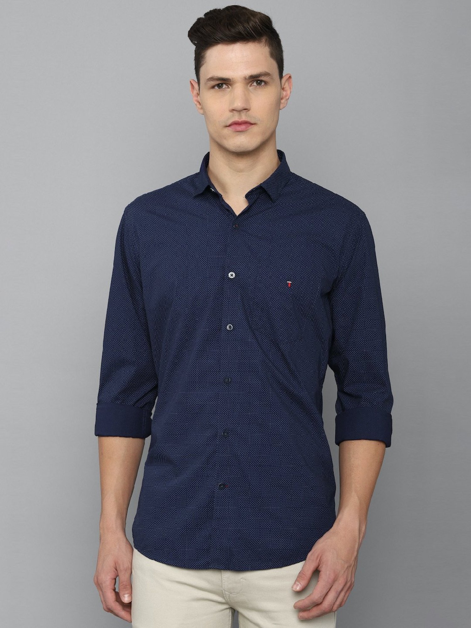 Louis Philippe Sport Navy Slim Fit Printed Cotton Shirt