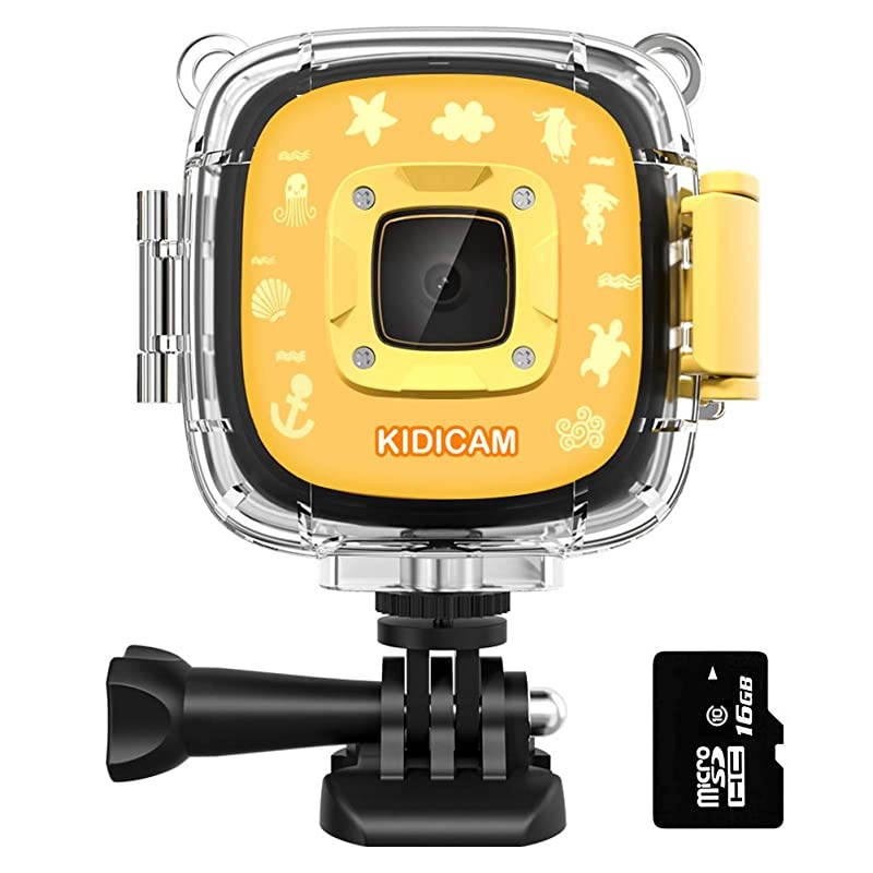 Kidicam 2.0 Kids Action Camera, Waterproof Digital Camera for Boys Girls 1080P Sports Camera Camcorder with 16GB Memory Card (Yellow)