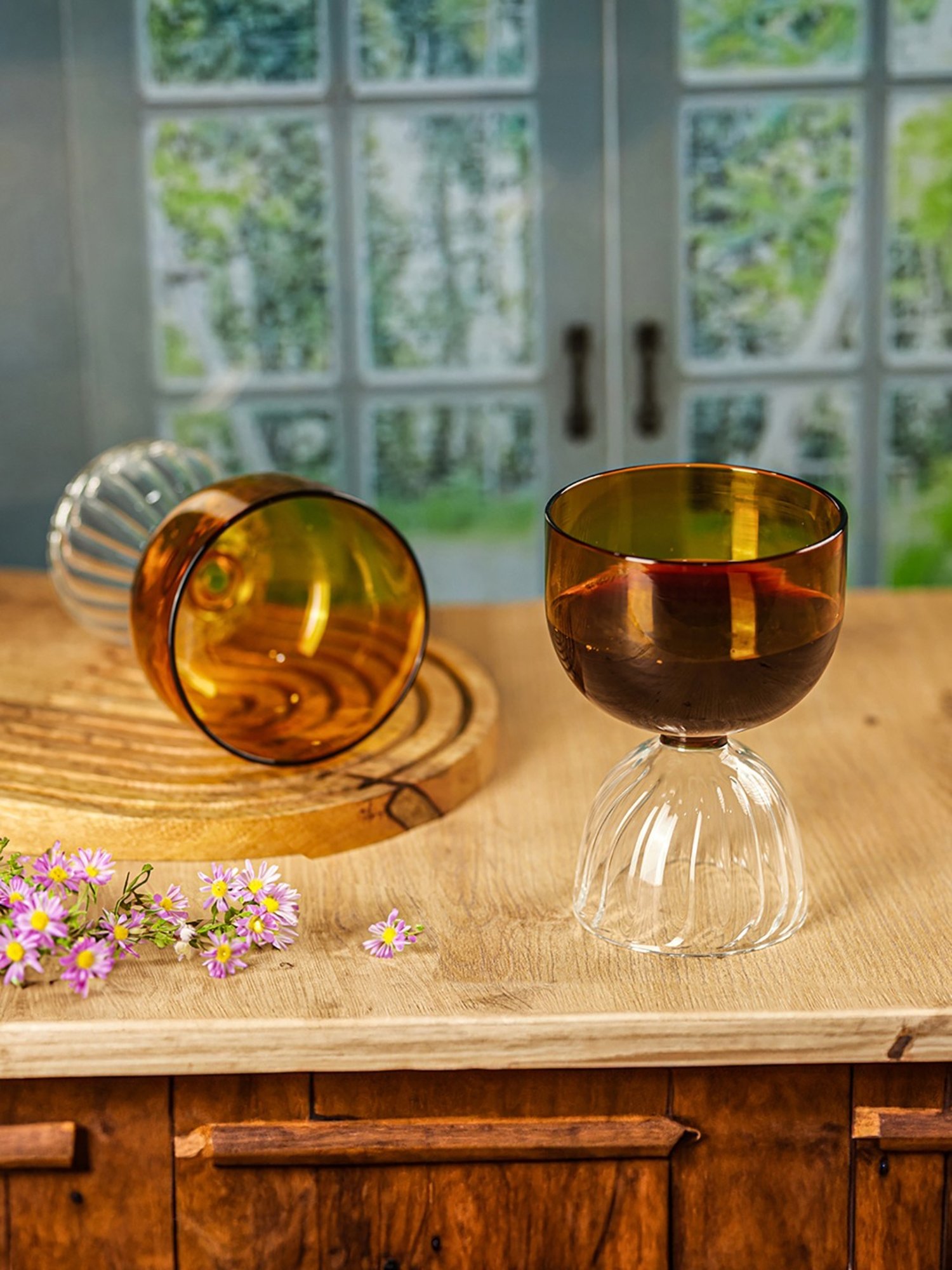 Trovea's Premium Inner Ribbed Transparent Glass Cocktail Glass - Set of 4