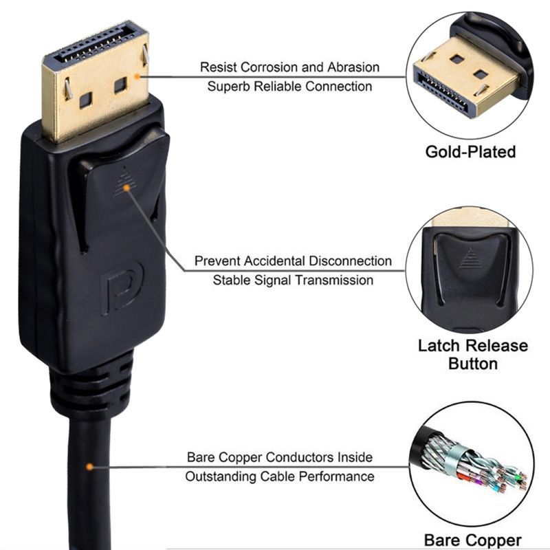 DisplayPort to DisplayPort 6 Feet Cable, Hannord DP Cable, DP to DP Male to Male Cable Gold-Plated Cord, Supports 4K@60Hz, 2K@144Hz Compatible for Lenovo, Dell, HP, ASUS and More