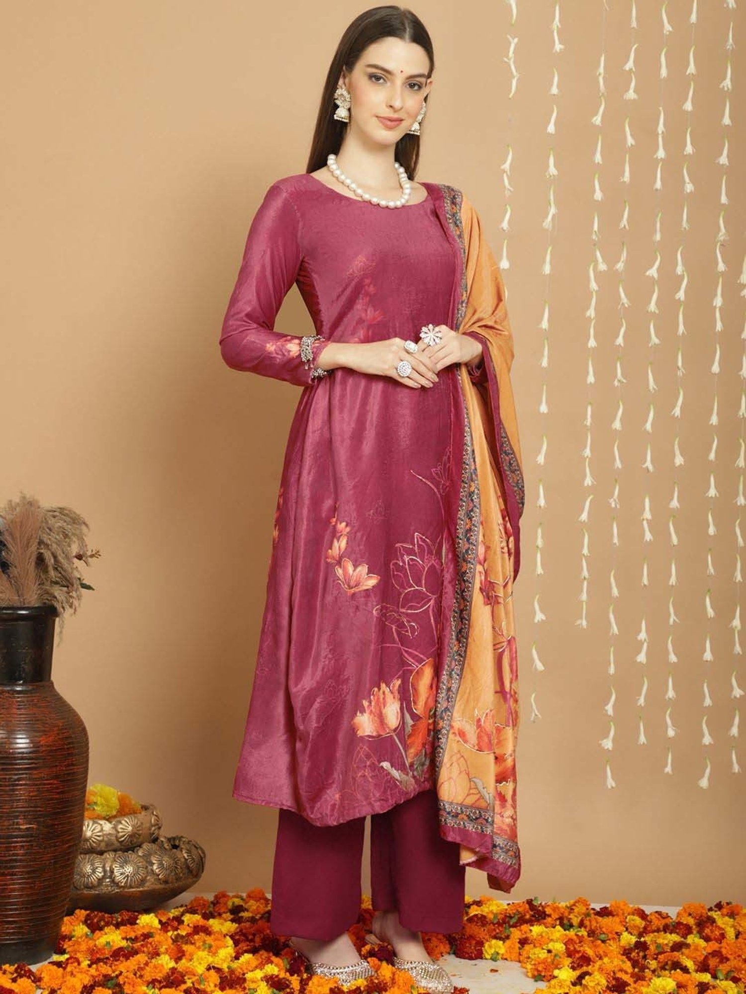 Stylee LIFESTYLE Purple Printed Unstitched Dress Material