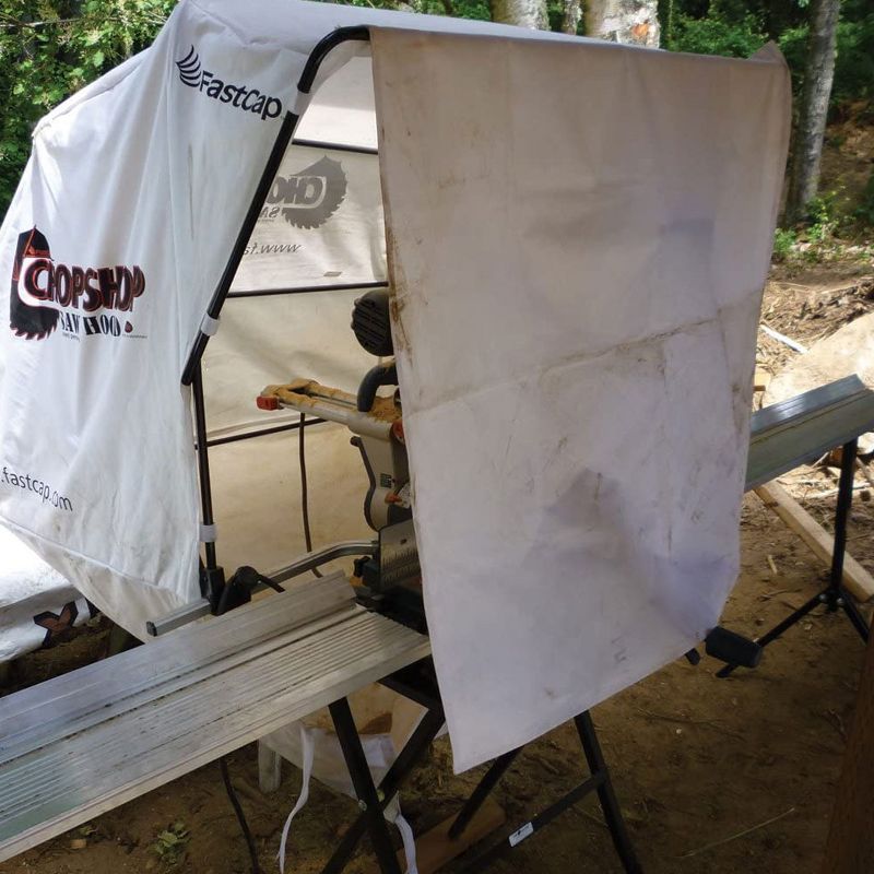 FastCap ChopShop 31 x 44 x 32 Inch Foldable Waterproof Miter Tile Saw Hood Cover Dust Collector with Aluminum HD Hardware and Accessory Holes, White