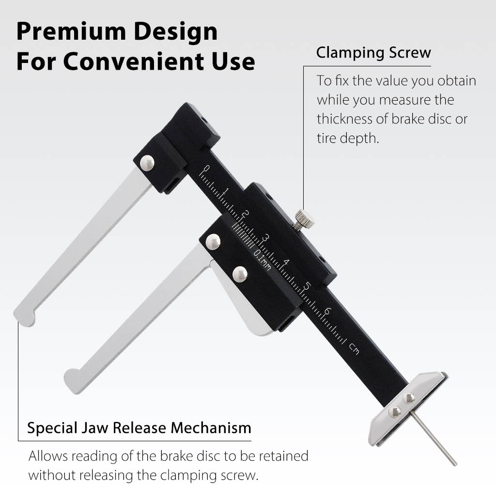 FIRSTINFO Manual Auto Brake Disc Depth Gauge Ruller and Tire Tread Depth Gauge 0-60mm Metric Measuring Caliper