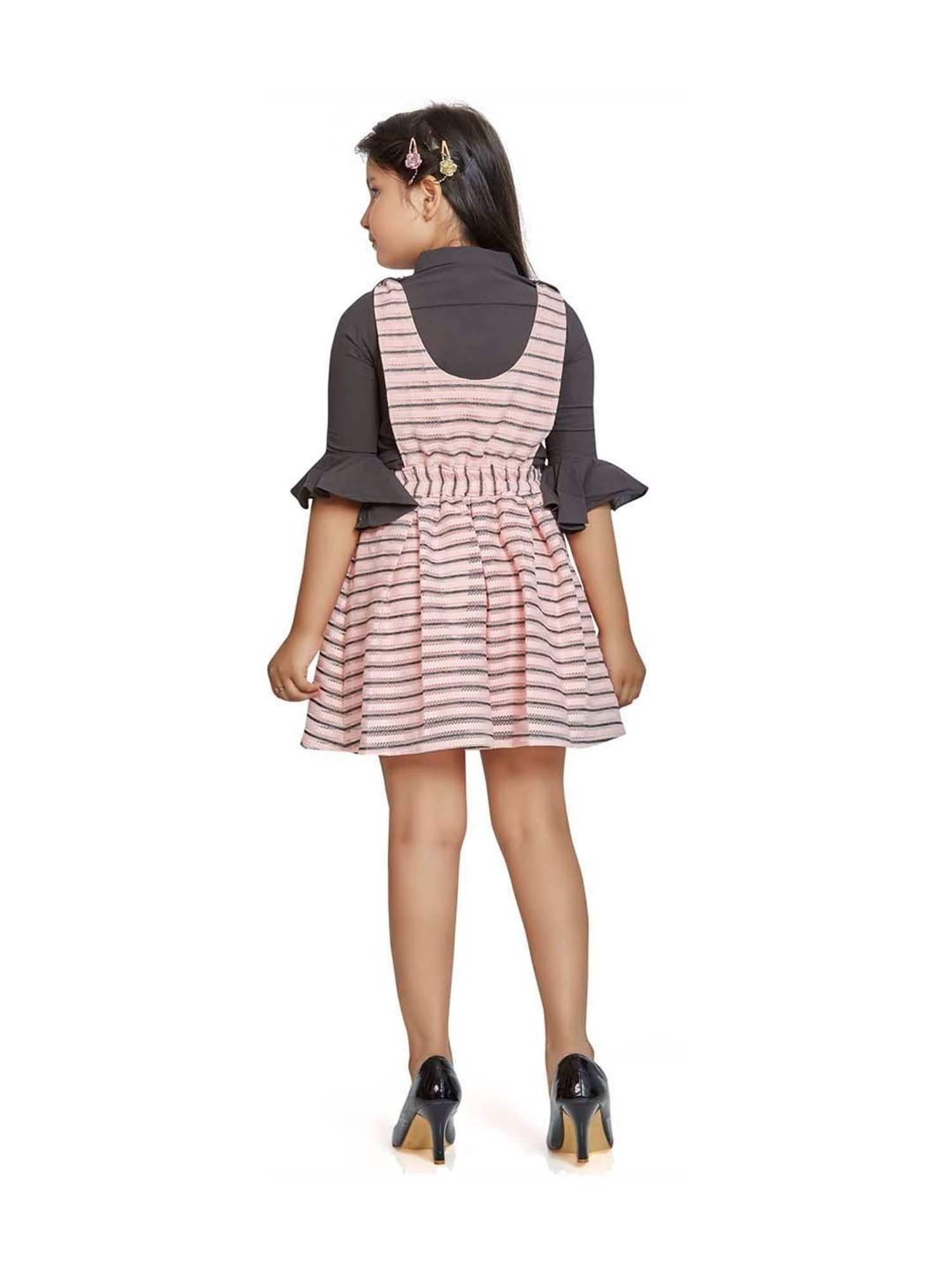 Peppermint Kids Peach & Black Striped Dress with Shirt
