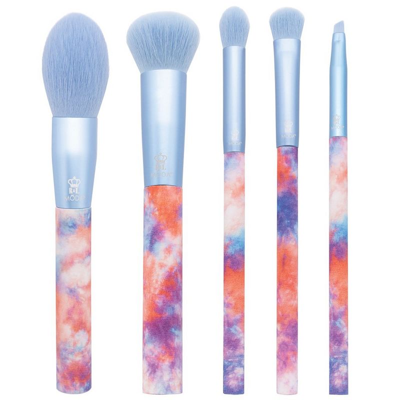 MODA Brush 5pc Dreamy Blue Tie Dye Makeup Brush Set, Includes - Blush, Domed Shadow, Crease, and Angle Eyeliner Brushes
