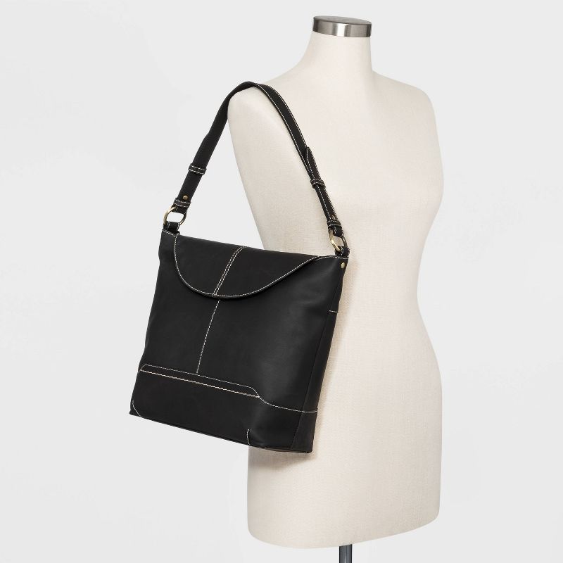 Bolo Leather Snap Flap Closure Crossbody Bag - Black