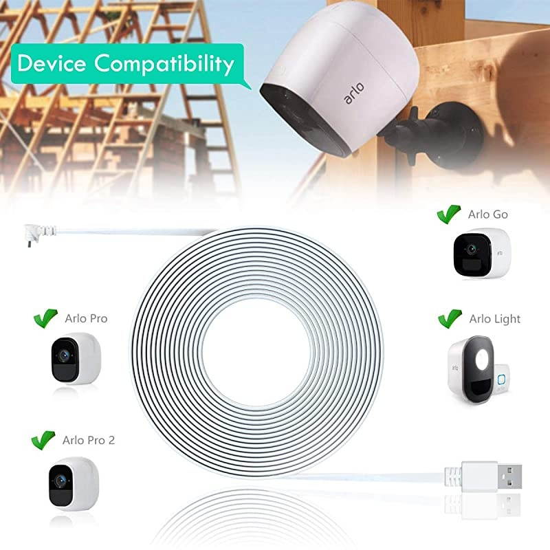 30 Feet Right Angled Micro USB Power Cable with QC 30 Charger BrickPower Supply Adapter and Charging CordOutdoor Quick Charger Compatible for Arlo ProArlo Pro 2Arlo GoArlo Security Light