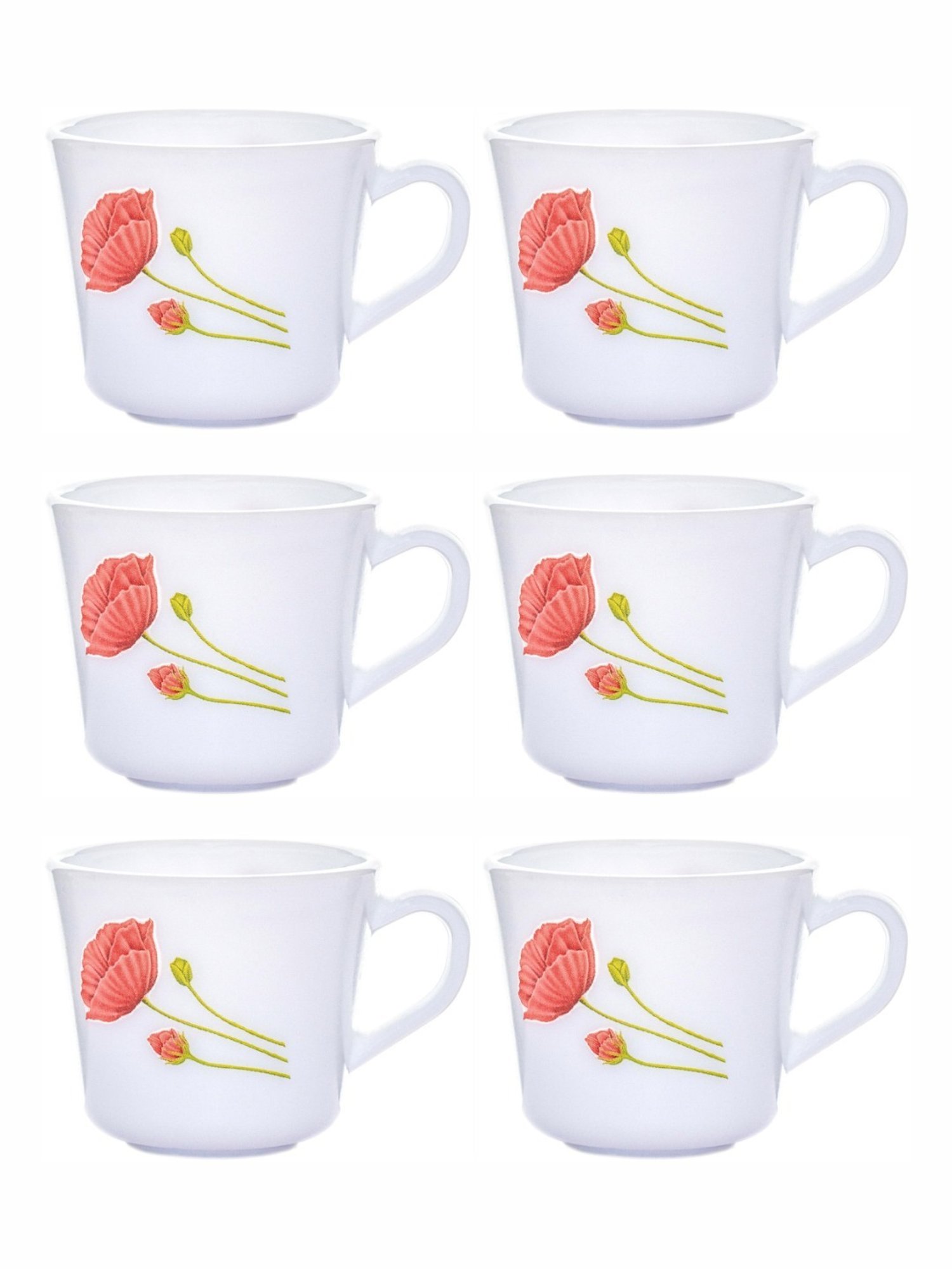 Larah by Borosil White Ceramic Opalware Mug - Set of 6 160ml