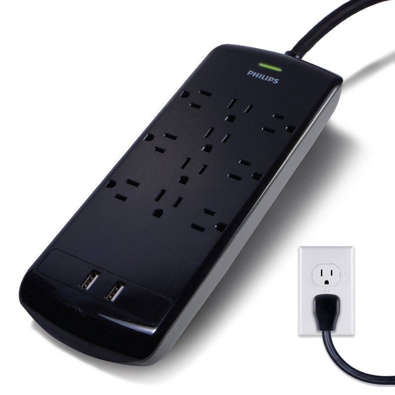 Monoprice 2 Outlet Surge Protector Wall Tap with 2 USB Charging Ports 3.4A, 450 Joules, White