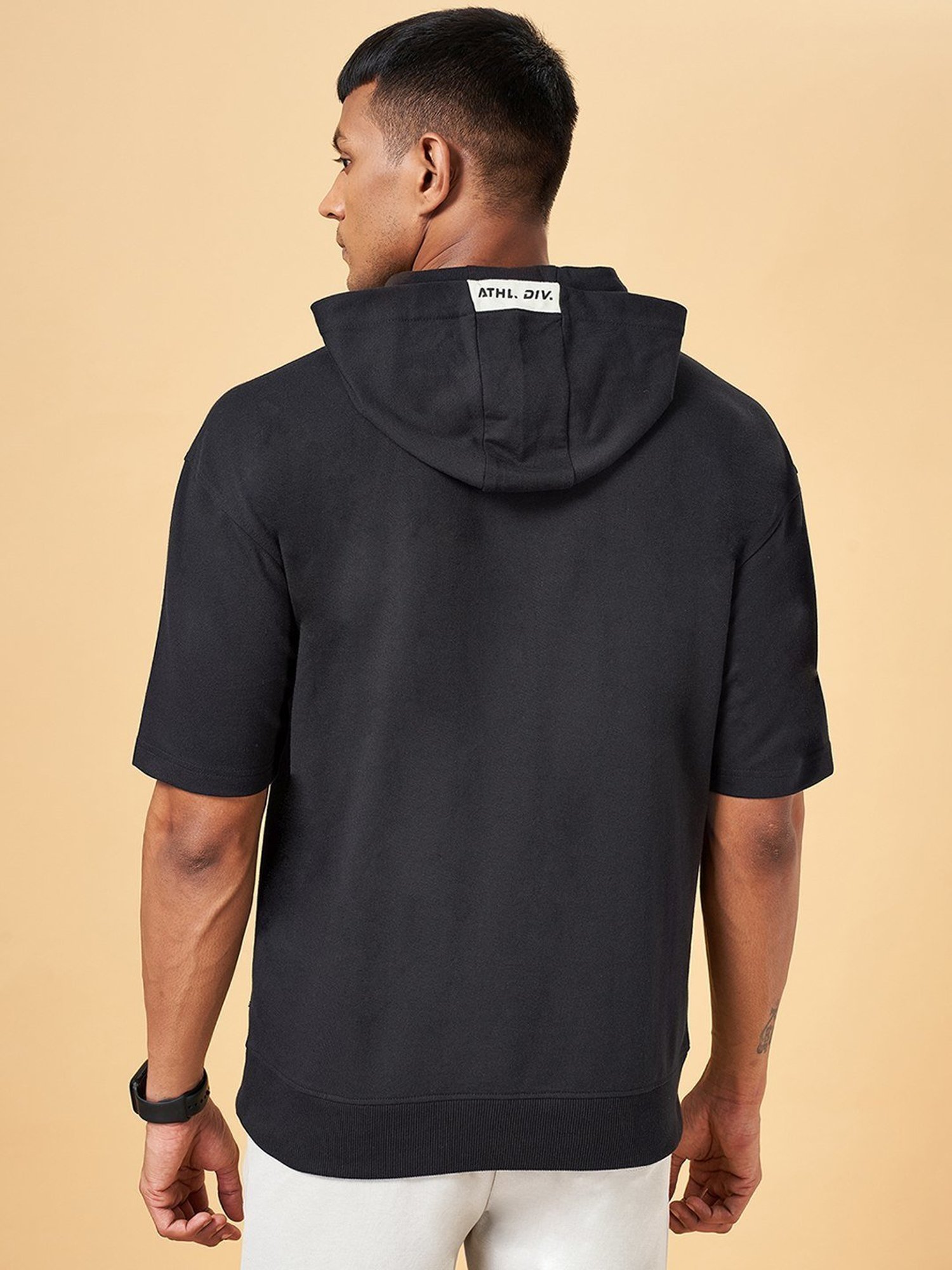 Ajile by Pantaloons Jet Black Slim Fit Hooded T-Shirt