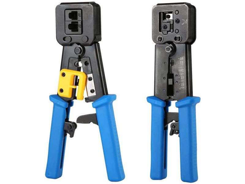 RJ45 Crimp Tool Pass Through Cat5 Cat5e Cat6 Crimping Tool for RJ45/RJ12 Regular and End-Pass-Through connectors