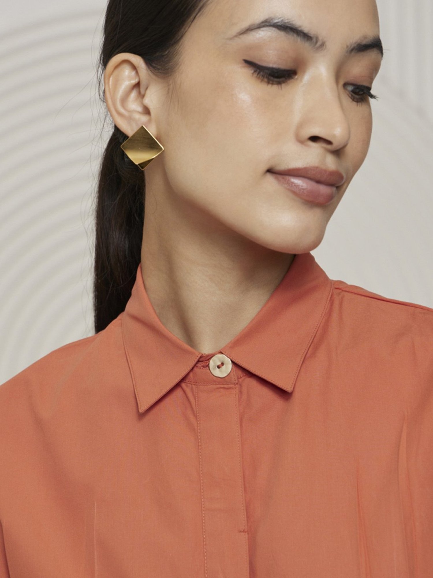 Artagai Orange Elevated Basics Pleated Shirt Dress with Concealed Placket