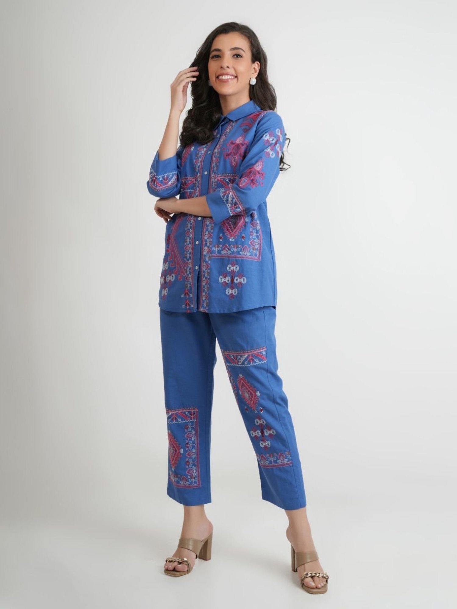 Kaftanize Blue Barkha Printed Shirt And Pant