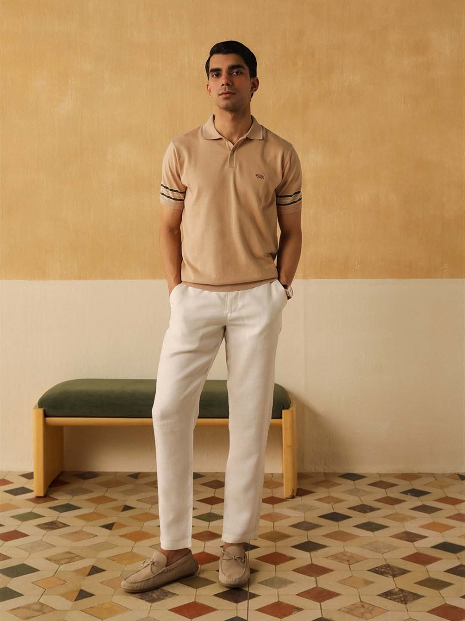 Andamen Beige Cotton Regular Fit Polo T-Shirt