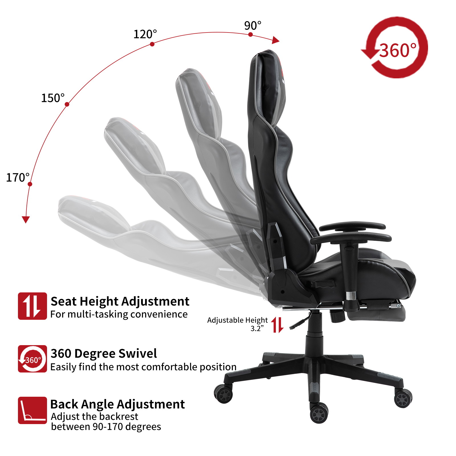 X-VOLSPORT Gaming Chair Office High Back Chair with Footrest, Racing Style PU Leather Ergonomic Computer Video Game Chair with Headrest and Lumbar Massage