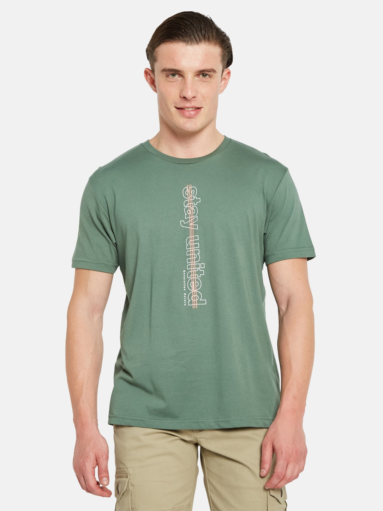 Octave Green Regular Fit Graphic Print Crew T-Shirt