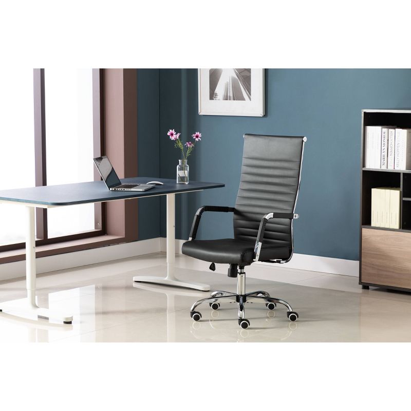 High Back Channel Office Chair with Adjustable Height Black - WOVENBYRD