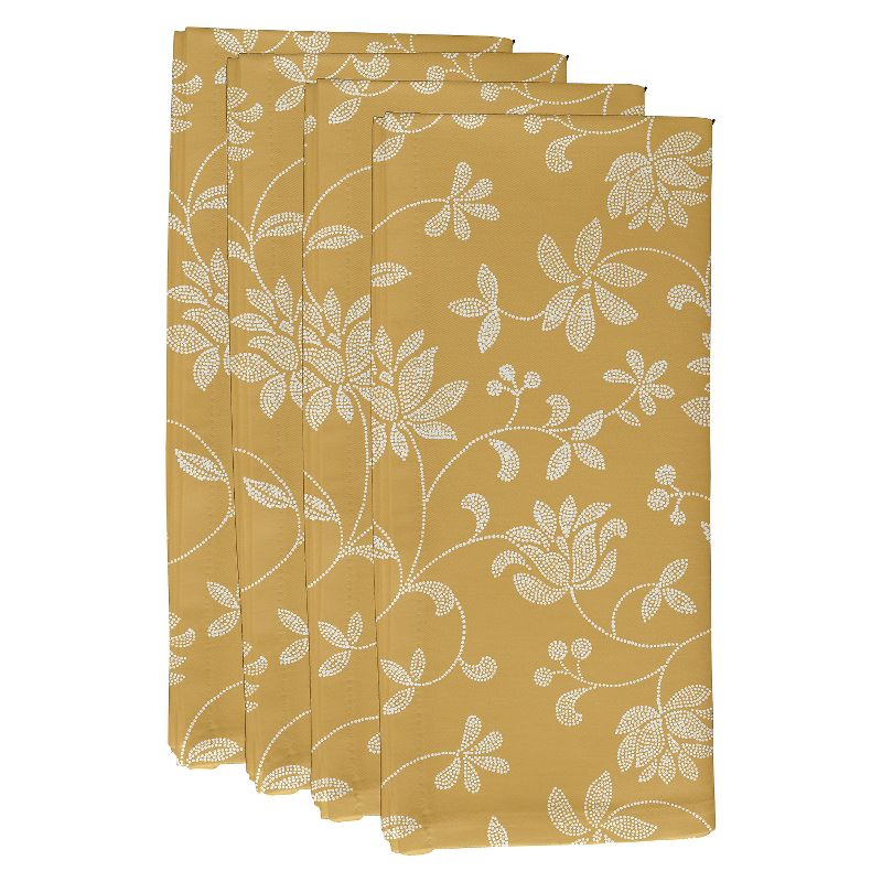 19"x19" Traditional Floral Print Napkin Set Gold - E By Design