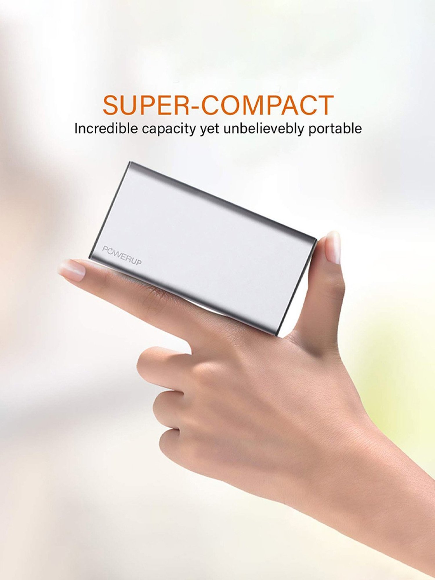 Powerup Quick Charge Slim Design 5000mAh Power Bank Aluminium Shell Li-Polymer Battery (Silver)