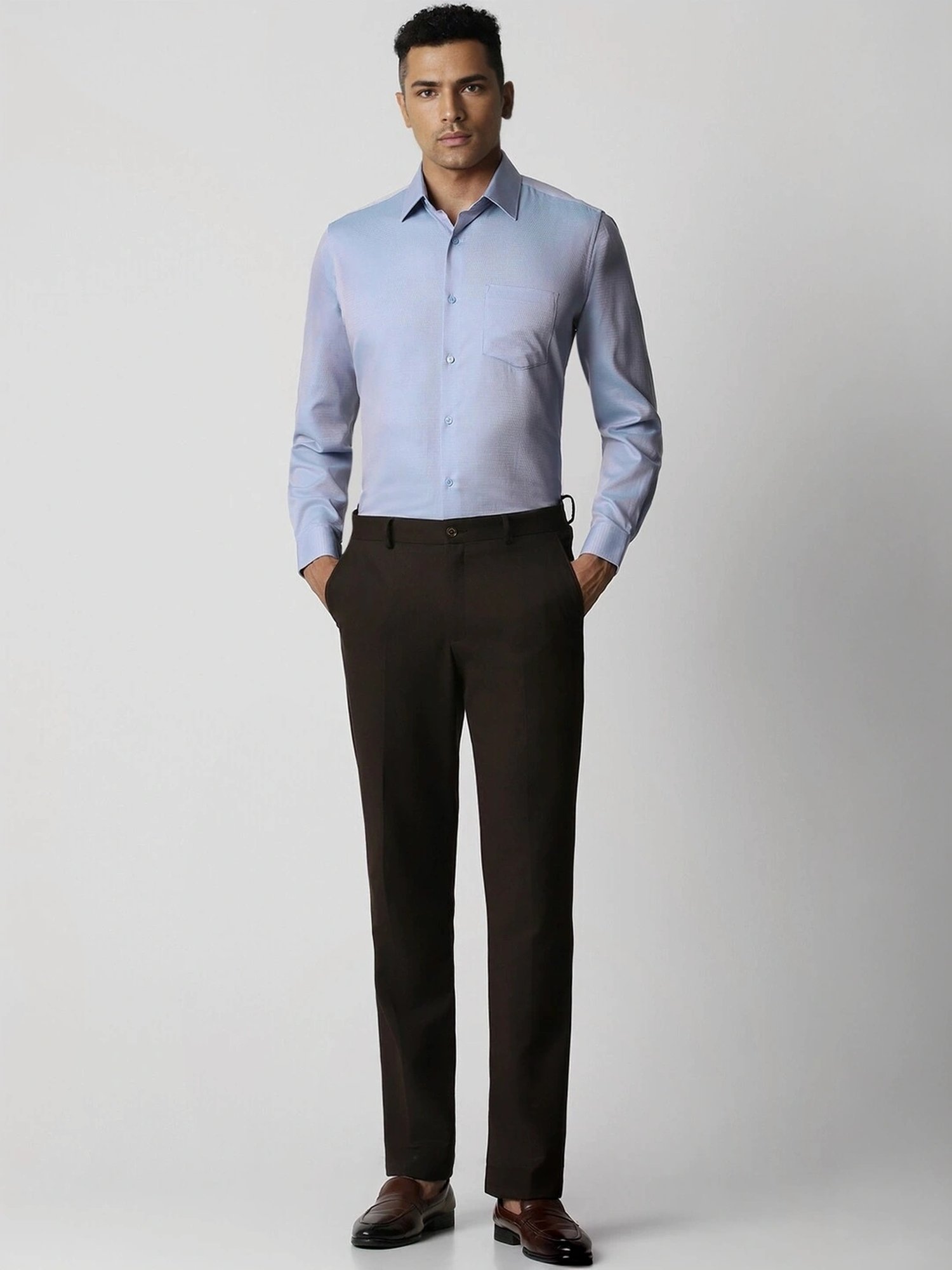 Sojanya Blue Cotton Regular Fit Self Pattern Shirt