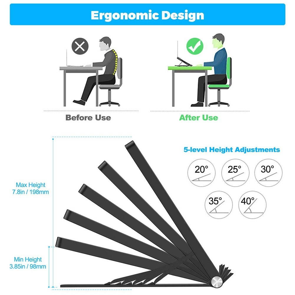 VODOOL Laptop Holder Portable 5 Gears Adjustable Laptop Support Stand Folding Desktop Holder Bracket for Computer Notebook Table
