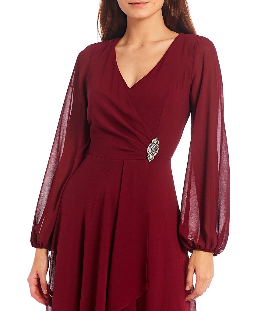 Marina Chiffon Overlay Long Sleeve V-Neck Jumpsuit